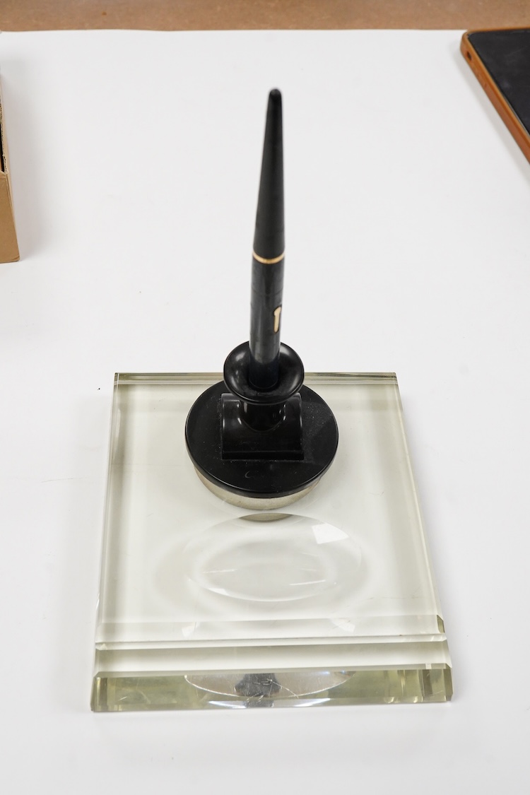 A rare Conklin desk base with 'barrel' tulip, with lapis blue Conklin Endura desk pen